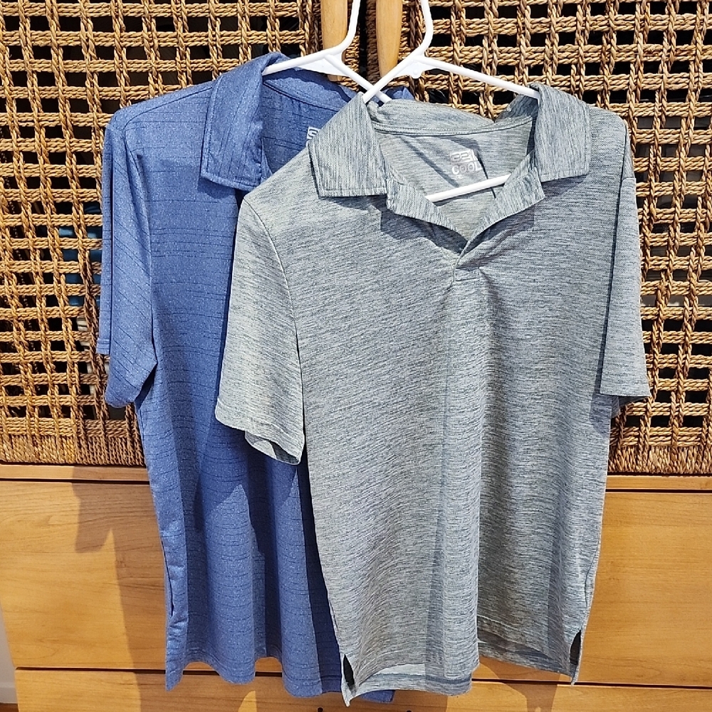 32 Degrees Cool Men's Polo Shirts- Blue & Sage green, size M